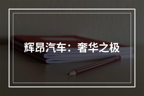 辉昂汽车：奢华之极