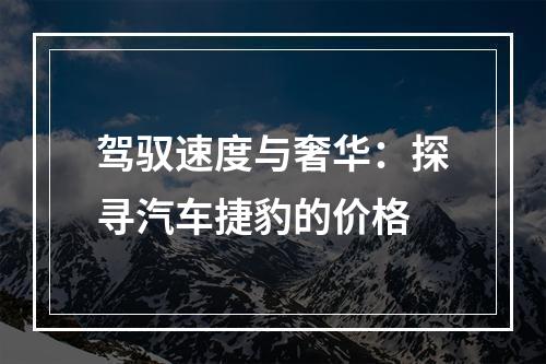 驾驭速度与奢华：探寻汽车捷豹的价格