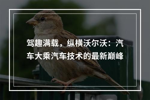 驾趣满载，纵横沃尔沃：汽车大乘汽车技术的最新巅峰