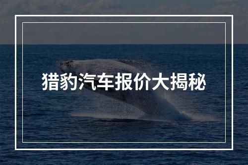 猎豹汽车报价大揭秘