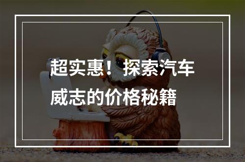超实惠！探索汽车威志的价格秘籍