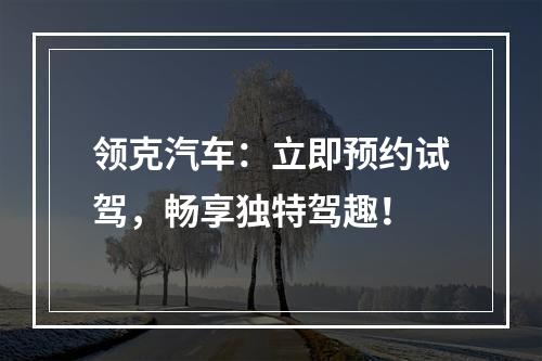 领克汽车：立即预约试驾，畅享独特驾趣！