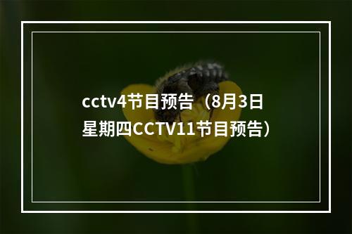 cctv4节目预告（8月3日星期四CCTV11节目预告）