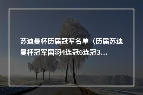 苏迪曼杯历届冠军名单（历届苏迪曼杯冠军国羽4连冠6连冠3连冠）