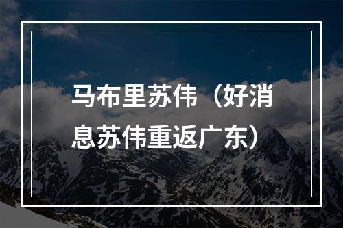 马布里苏伟（好消息苏伟重返广东）