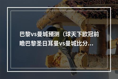 巴黎vs曼城预测（球天下欧冠前瞻巴黎圣日耳曼vs曼城比分预测 金元战役一触即发）