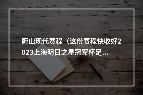 蔚山现代赛程（这份赛程快收好2023上海明日之星冠军杯足球赛就要来啦）