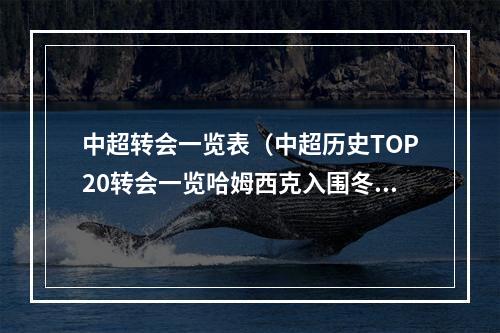 中超转会一览表（中超历史TOP20转会一览哈姆西克入围冬窗3队难逃引援调解费）