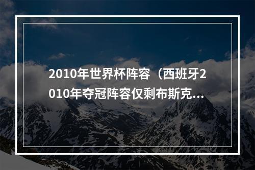 2010年世界杯阵容（西班牙2010年夺冠阵容仅剩布斯克茨）