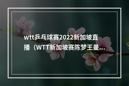 wtt乒乓球赛2022新加坡直播（WTT新加坡赛陈梦王曼昱王艺迪进八强 孙颖莎胜刘诗雯伊藤美诚出局）