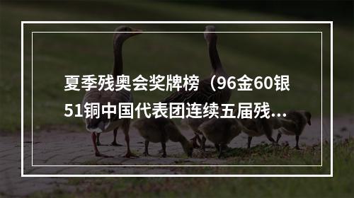 夏季残奥会奖牌榜（96金60银51铜中国代表团连续五届残奥会金牌榜奖牌榜双第一）