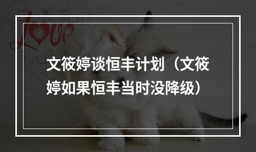 文筱婷谈恒丰计划（文筱婷如果恒丰当时没降级）