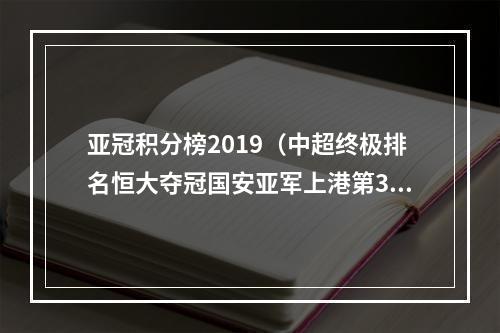 亚冠积分榜2019（中超终极排名恒大夺冠国安亚军上港第3 韦世豪本土射手王）