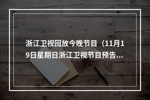 浙江卫视回放今晚节目（11月19日星期日浙江卫视节目预告）