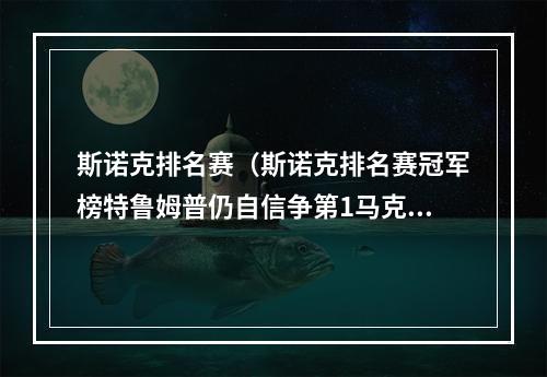 斯诺克排名赛（斯诺克排名赛冠军榜特鲁姆普仍自信争第1马克艾伦紧追墨菲）